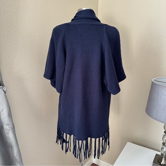 Angie Open Front Wool Blend Fringe Navy Blue Cardigan - Picture 5 of 11